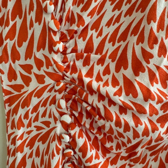 Reformation Seline Dress – Orange & White‎ Heart Swirl Print – Size 4 - Picture 5 of 12